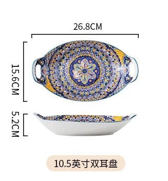 Dishes set ceramic tableware Bohemian retro salad rice bowl Binaural noodle bowl household handle baking tray - Fiesta VelloreDishes set ceramic tableware Bohemian retro salad rice bowl Binaural noodle bowl household handle baking trayFiesta VelloreFiesta Vellore175212692;20251225;1766621672xjr5k10.5 inches - 1S4586f7fcdc424ec7ab46575b1bad0e421