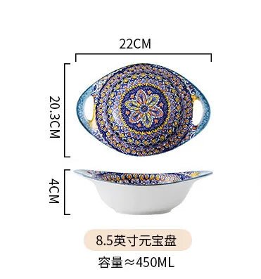 Dishes set ceramic tableware Bohemian retro salad rice bowl Binaural noodle bowl household handle baking tray - Fiesta VelloreDishes set ceramic tableware Bohemian retro salad rice bowl Binaural noodle bowl household handle baking trayFiesta VelloreFiesta Vellore175212700;20251225;17666216729qax98.5 inches - 1Sb916db9ca6f245db81329a3aa6009344w