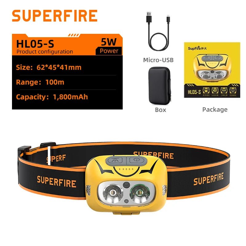 SUPERFIRE HL05 - S Powerful LED Headlamp Yellow/White Light Camping Lantern Motion Sensor Rechargeable Stepless Dimming Head Lamp - Fiesta VelloreSUPERFIRE HL05 - S Powerful LED Headlamp Yellow/White Light Camping Lantern Motion Sensor Rechargeable Stepless Dimming Head LampFiesta VelloreFiesta Vellore175214185;20251225;1766621715hp9z3China MainlandHL05 - S - BoxS0bbfec84b5b84a1384236e64f235adff0